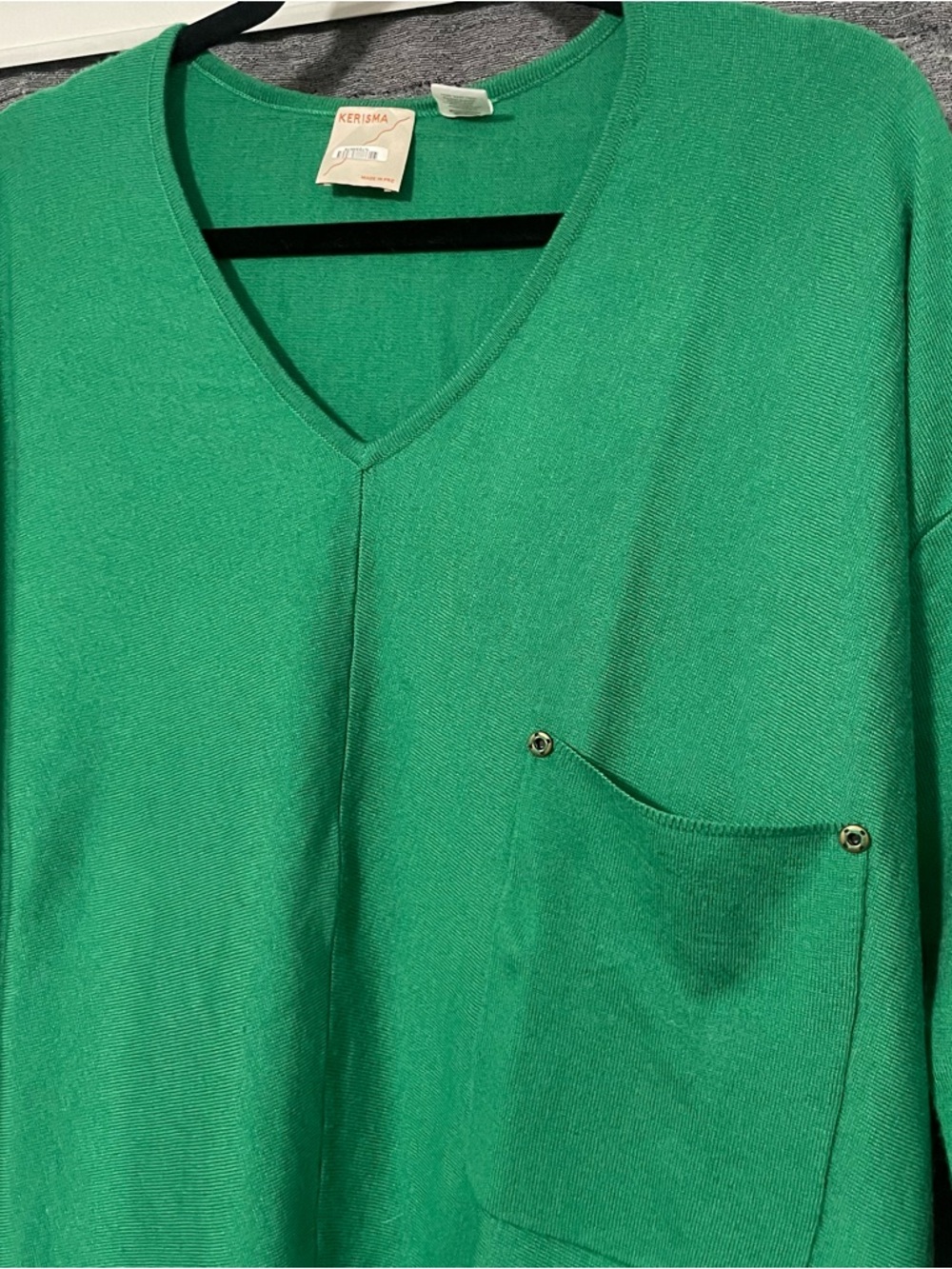 Kerisma Raven Top S/M Green Knit Boho Wool V Neck Relaxed Minimalist Flowy - Picture 2 of 4